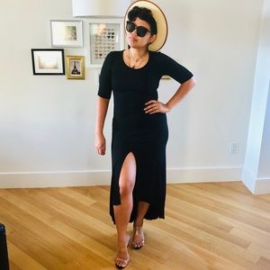 Black Cotton Stretch Dress with Front Slit